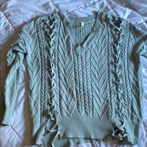 Blue lace up front sweater size M